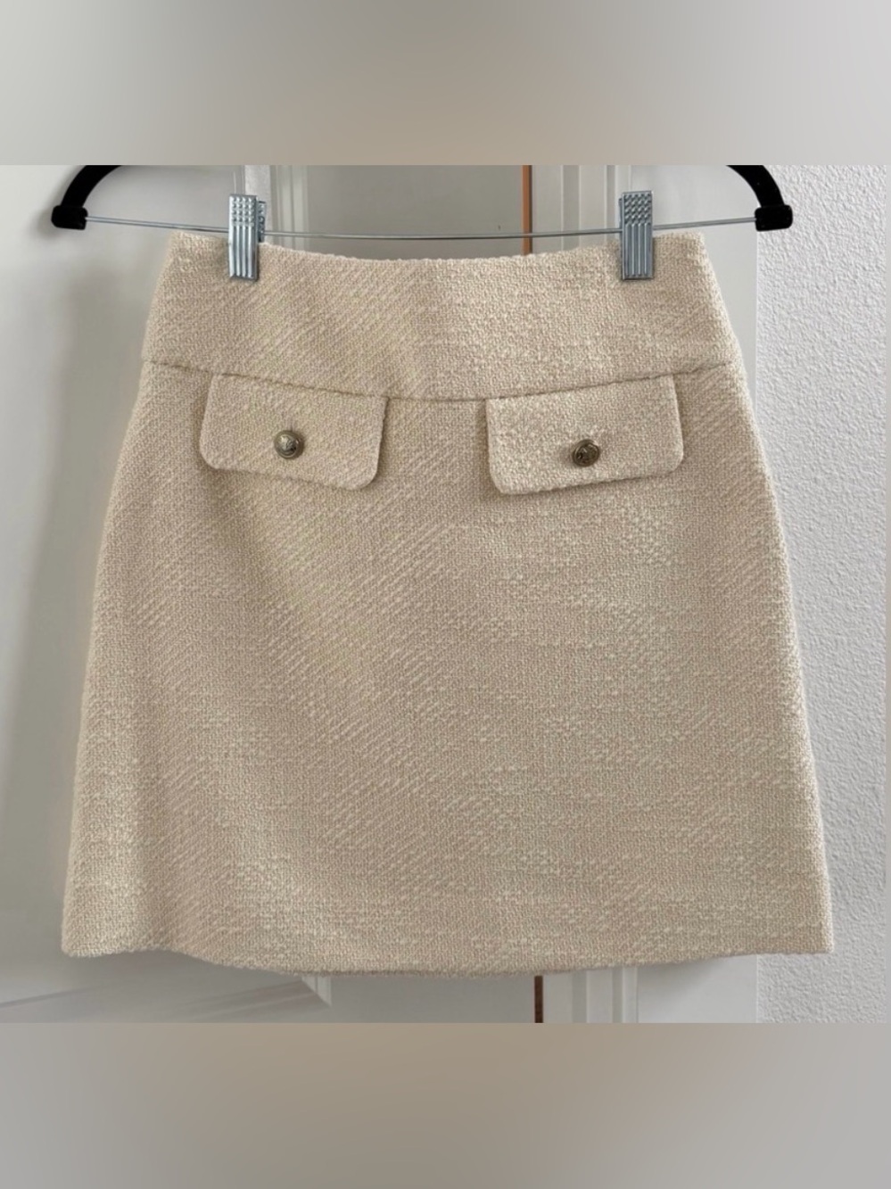 & Other Stories Cream Tweed Mini Skirt with Front Flap Pockets